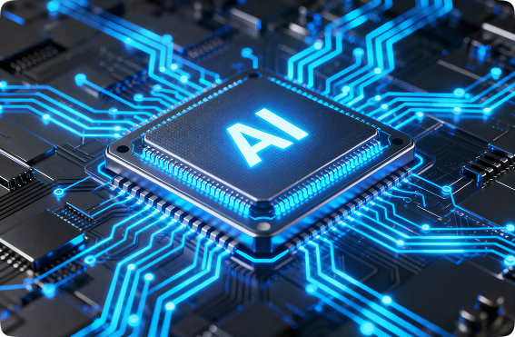 Professional team collaborating on AI solutions with data analytics