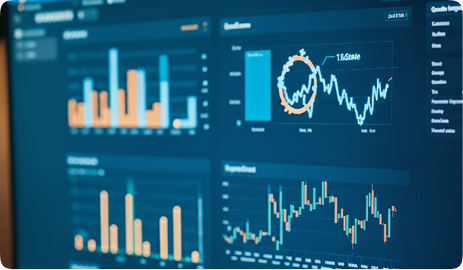 Professional team collaborating on AI analytics and data visualizations